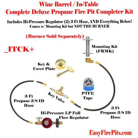 ITCK+ Universal DELUXE Tank-In-Table DIY Propane Fire Pit Kit w/ Key Control - Burner Sold Separate