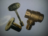 KV34SB: STRAIGHT BRASS 3/4" KEY VALVE or LOG LIGHTER VALVE, KEY & COVER