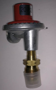 option-REG20F90+: REG20F90+: 90 DEGREE FIXED HIGH PRESSURE 20 PSI LP (PROPANE) GAS ELBOW REGULATOR W/ POL VALVE & 3/8 Flare Fitting Installed
