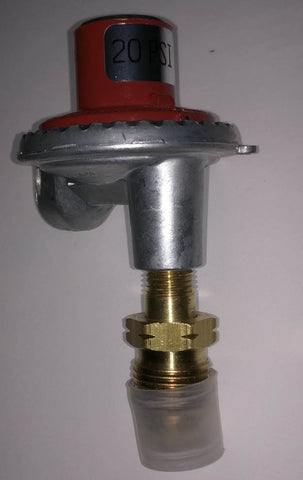 option-REG20F90+: REG20F90+: 90 DEGREE FIXED HIGH PRESSURE 20 PSI LP (PROPANE) GAS ELBOW REGULATOR W/ POL VALVE & 3/8 Flare Fitting Installed