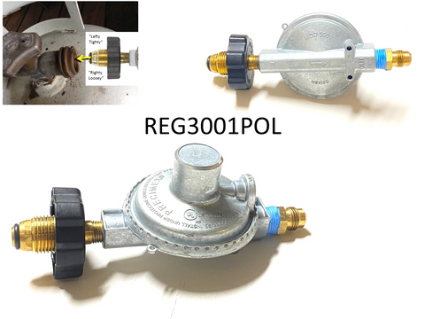 REG3001 (POL / ACME) Low Pressure Regulator w/ Propane LP Fitting Input and 3/8 Male Flare Output