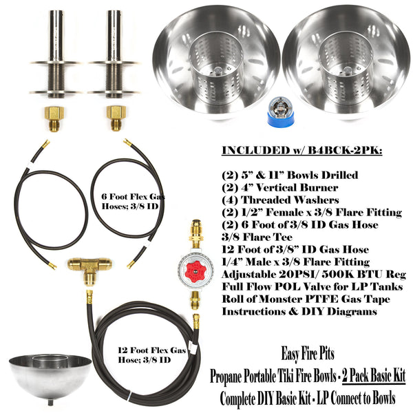 2 Pk) Complete Propane 11 Fire Bowls Complete Basic Kit –  DIYGasFirePits.com