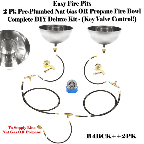 B4BK++2PK: (2 Pack) 11" Fire Bowls Tabletop/ Post-top Complete DELUXE  Kit for Pre Plumbed Natural Gas OR Propane/ LP (w/ Bowls)!