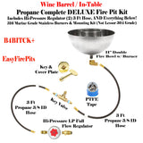 B4BITCK+: 11" Propane Fire Bowl w/ In-Table DIY (Do It Yourself) DELUXE LP Kit to Make a Gas Wine Barrel / Fire Table/ Fire Bowl