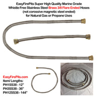 PH1SS38: 1’ (12") Stainless Steel 3/8 Female Flared "WHISTLE FREE" Flexible High Pressure Propane/ Natural Gas Hose w/ Brass Female Flared Ends