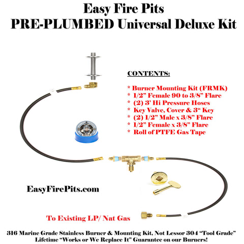 K++ Universal Pre-Plumbed Natural Gas & Propane DIY Fire Pit Kit w/ Key Control - Burner Separate