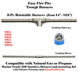 TB26: 26” 3-Pc Trough Burner (90 Deg Flames) in Marine Grade 316 Stainless